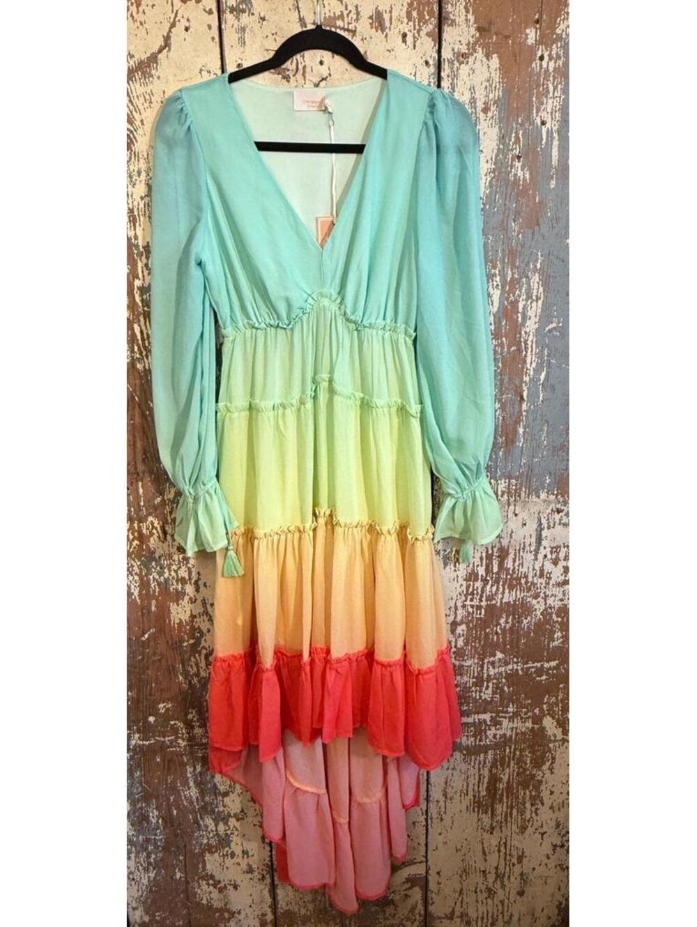 NWT Champagne & Strawberry Multi-Color Hi-Low Dress Size XS – Flowy & Elegant